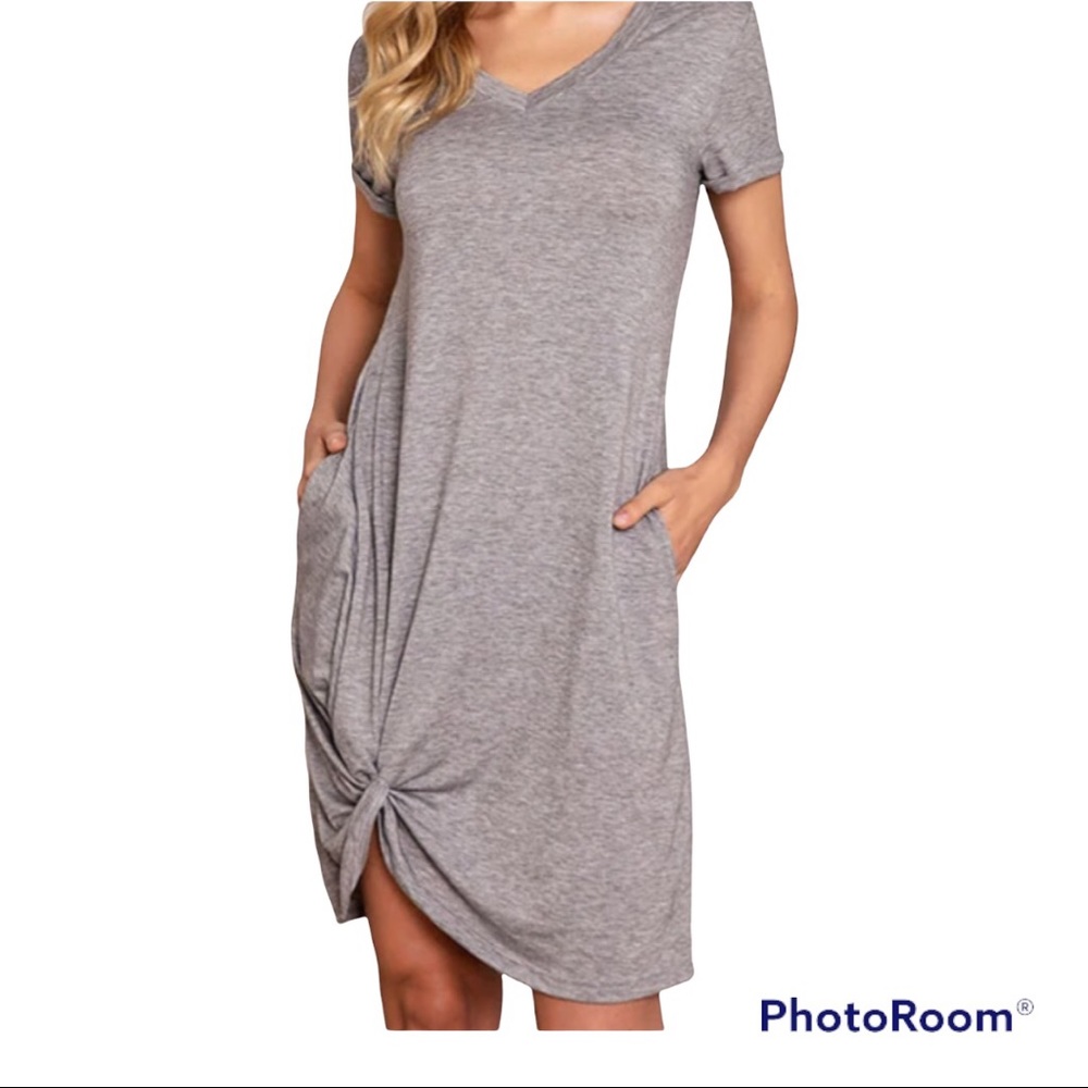 Xl nwt knot hem dress with pockets- gray